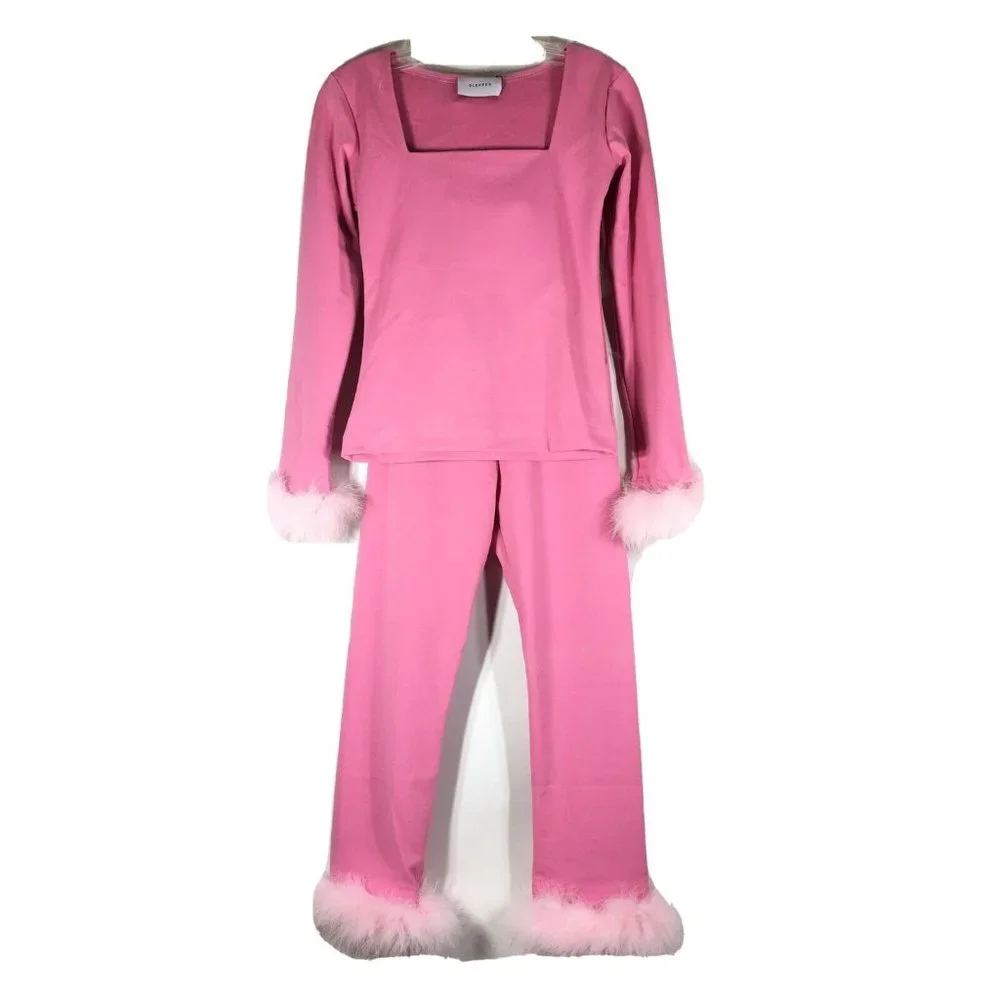 Sleeper Womens Weekend Chic Set Feather Top With Leggings XL 10-14 Pink - Picture 1 of 15